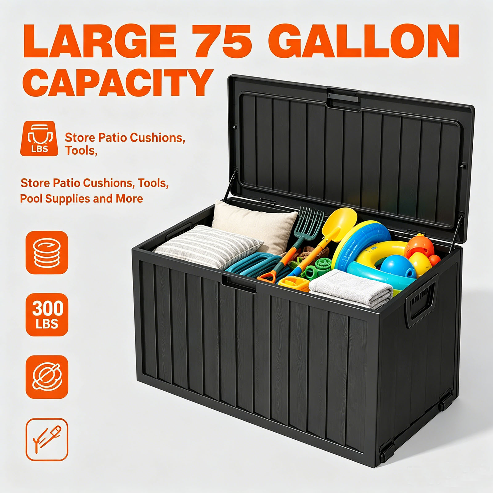 Gardening Tools Organizer - 75 Gallon Outdoor Resin Deck Storage