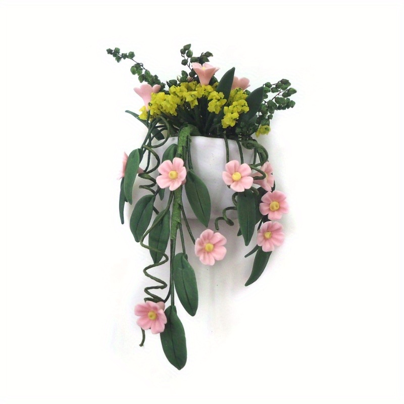 Hanging Planter Basket - Mini Clay Flower White Wall Hanging
