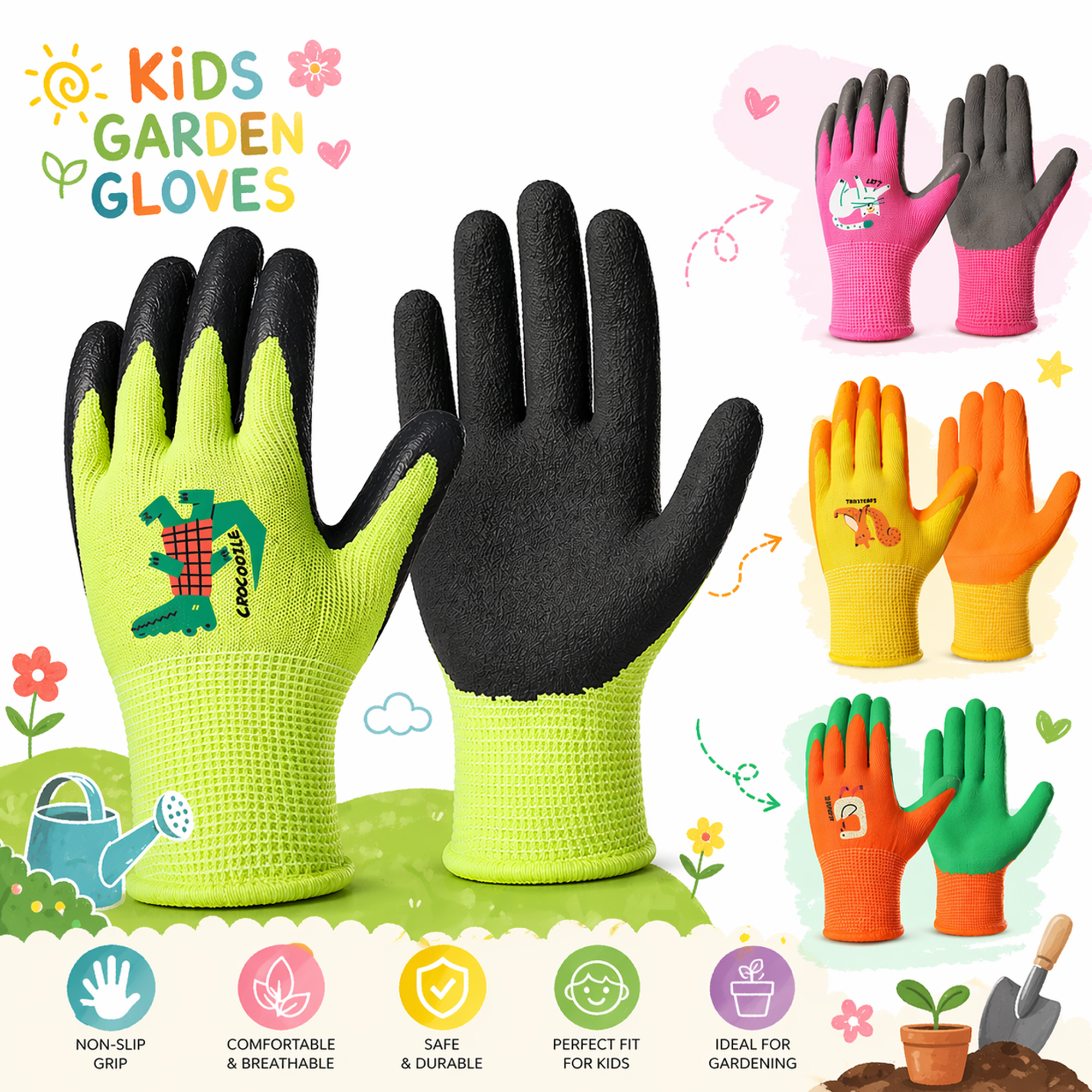 4 Pairs Kids Gardening Gloves  - đánh giá và giá Gardening Tools Kit For Kids